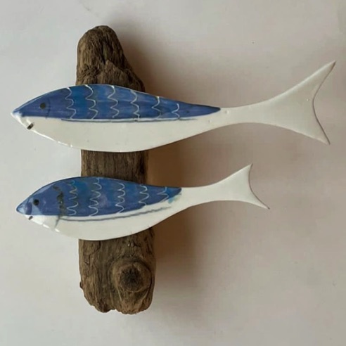 2 fish on driftwood (for wall hanging) £24